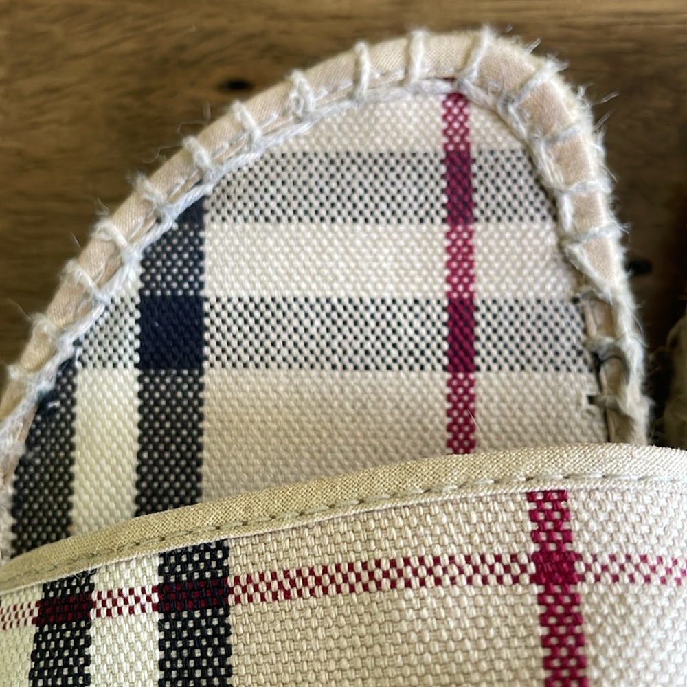 Burberry Beige Plaid Espadrille Wedge Sandals with Black and Red Accent - Picture 13 of 15